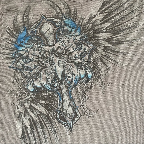 Vintage Men’s Y2K Cross & Eagle Long Sleeve Thermal Size Medium - Picture 7 of 10